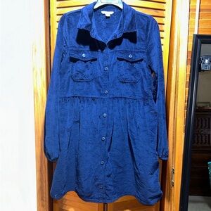 American Eagle Navy Blue Corduroy Babydoll mini Dress Small CHRISTMAS